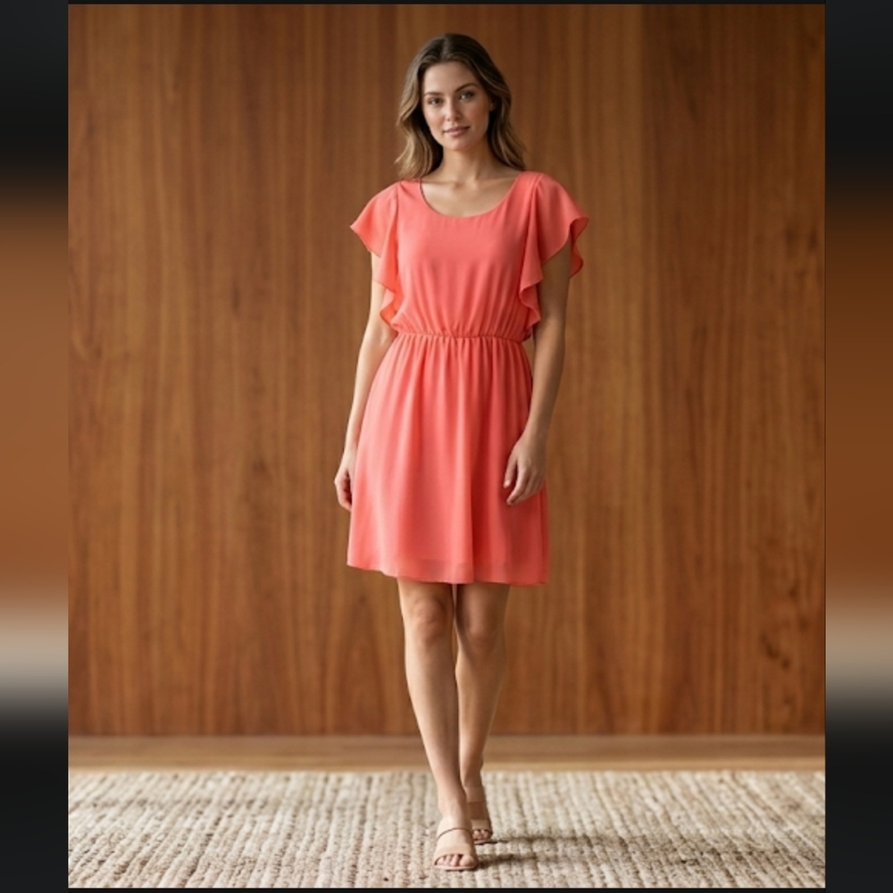 BUTTONS SIZE LARGE Vintage Elegant Coral Dress